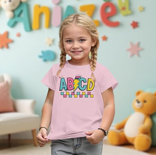 Happy First Day of School Shirt Kids Funny Back to School Tees for Girls Boys Cute Children ABCD Letter Tshirt Gift Outfits3