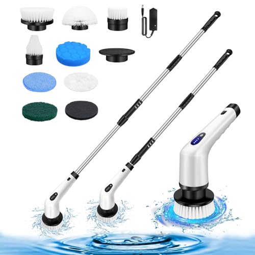 Lightweight Spin Scrubber, Handheld Electric Floor Scrubber with 0-3200RPM Variable Speed, 2 Gear Adjustable Power Cleaning Brush with 10pcs Replaceable Drill Brush Head for Tub Tile Wall Floor