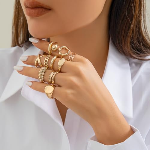 Image of Shining Diva Fashion Stylish Trendy Finger Rings Set for Women & Girls | Chunky Minimal Statement Ring Combos Modern Elegant Jewellery Collection