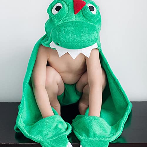 Image of ZOOCCHINI Hooded Bath Towel for Kids - 100% Cotton Terry, Plush & Absorbent for Bathtime or Pool, 50 inch x 22 inch (2-6 Years), Devin The Dinosaur