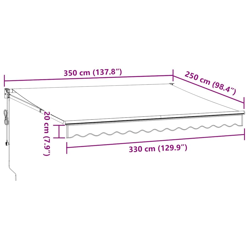 Tenda da sole automatica, 350 x 250 cm, protezione solare per balcone, terrazzo, giardino, estensibile, con manovella e telecomando, resistente ai raggi UV, resistente alle intemperie