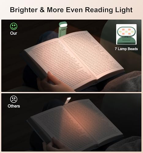 Image of Gritin Reading Light, Rechargeable Book Light for Reading in Bed | Eye Caring 3 Color Temperatures, 5-Level Dimmable Brightness, Long Lasting, Compact Size Clip on Book Lamp-Dark Green