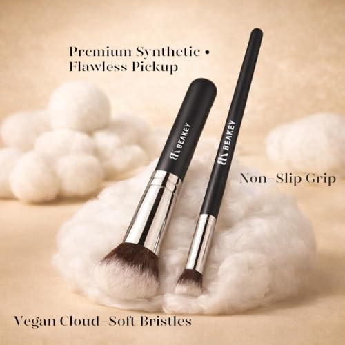 Image of BEAKEY Makeup Brush Set, 13 Pcs with Case, 10 Brushes and 2 Sponges | Soft synthetic brushes, 2 sponges, and standing case for face and eye looks, beginners, travel, and daily makeup