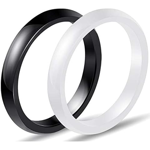 Two-Pack, 3mm Black White Polished Ceramic Wedding Band Stackable Ring Enhancer (Black White, 8) Cover