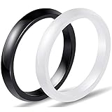 Kingray Jewelry Two-Pack, 3mm Black White Polished Ceramic Wedding Band Stackable Ring Enhancer (Black White, 6)