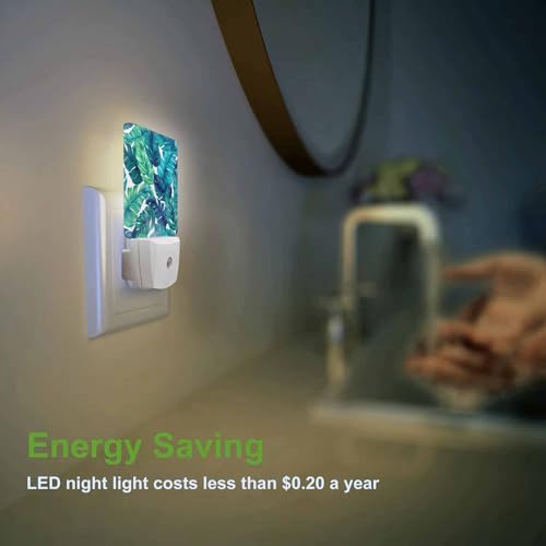 Image of LED Night Light,Green Tropical Palms Leaves LED Night Light Plug into Wall with Dusk to Dawn Light Sensor White Energy Efficient Nightlight for Bedroom Bathroom Hallway Living Room Kitchen