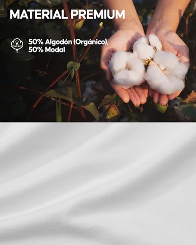 DANISH ENDURANCE Camisetas de Algodón Orgánico para Hombre, Cuello Redondo o Cuello en V, Manga Corta, 2-Pack, Cuello Redondo - Blanco, L