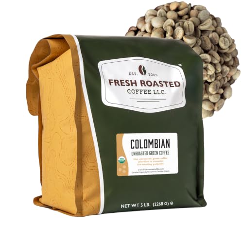 Fresh Roasted Coffee, Organic Colombian Unroasted Green Coffee Beans for Home Roasting, USDA Organic, Fair Trade, 100% Single Origin, Kosher, 5 lb (80 oz)