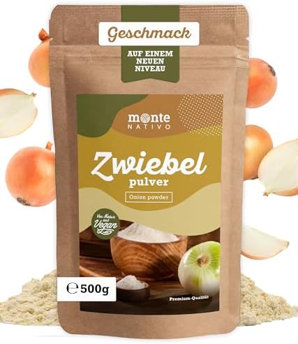 Zwiebelpulver gemahlen Monte Nativo (500g) - Zwiebel gemahlen rein | Onion Powder - Schonend getrocknete und aromatische Gewürze ideal zum Kochen und Würzen - Intesives Aroma und G