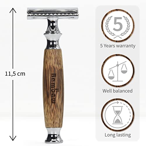 Safety Razor Silver | Bamboo Double Edge Razor | Mens Razors For Shaving | Safety Razor For Women | Shaving Razor | Double Edge Safety Razor | Single Blade Razors For Men | Reusable Razor | Bambaw #TOP1