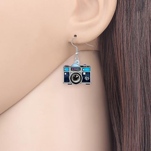 OUSIO Acrílico Cámara Pendientes 80s 90s Videocámara Vintage Colgantes Ligero Joyería Retro Fotografía Para Mujeres Charm Regalos (Azul) - imagen 2