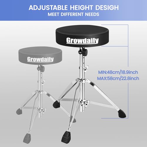 Growdaily GD-03 Drum Throne Seat,Adjustable Stool Drum Universal Padded Drum Throne Drummer Stool thumb #3