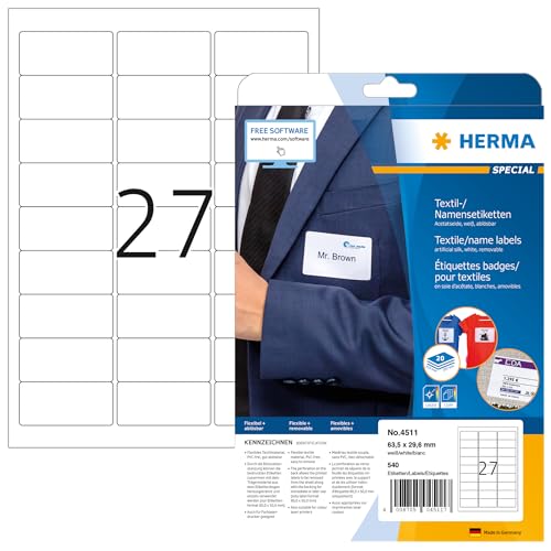 Badges autocollantes pour textile HERMA en soie d'acétate imprimables laser 4511
