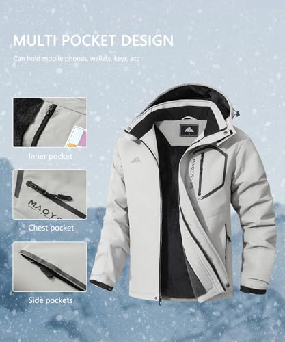 Image of Men's Mountain Ski Jacket Winter Snow Coats Waterproof Warm Fleece Lining Jacket Parka with Hooded