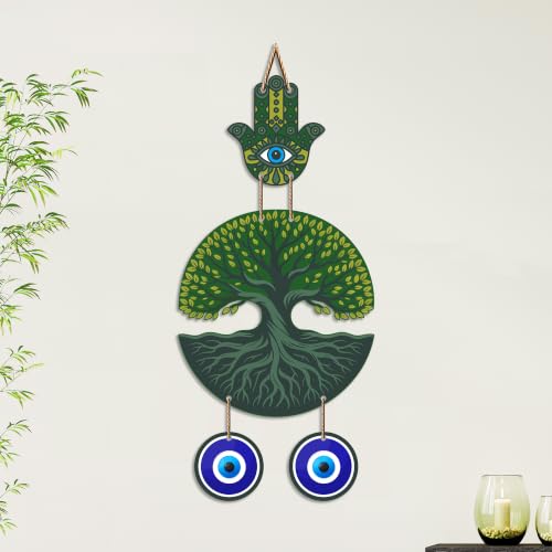Image of Artvibes Green Tree of Life Evil Eye Wall Decor for Main Door Entrance | Nazar Suraksha Hanging for Home Living Room Office | Vastu Feng Shui Positive Energy Decorative Gift Item (WH 85124N)