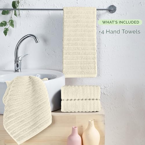 Image of Elegant Comfort Luxury 100% Turkish Cotton Corduroy Ribbed 4 Pack Hand Towel Set 16 x 28 Inch - Absorbent, Super Soft, Quick Dry, Premium Towels for Bathroom, Gym, Spa and Hotel Use, Ivory