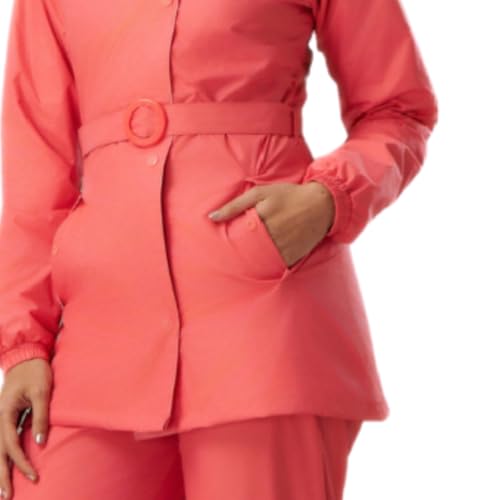 Image of ZEEL Rain Coat for Women Waterproof with Adjustable Hood, Rainwear Suit with Polyester Jacket and Pants for Ladies with Belt, AZ12