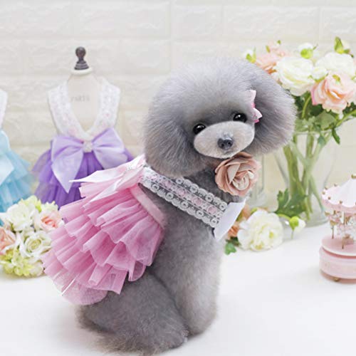 POPETPOP Vestido de princesa com laço de renda para cães e cachorros em várias camadas vestido de tu