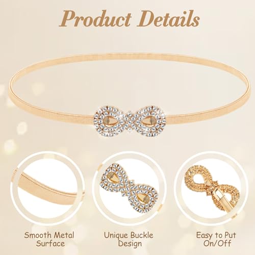 Gold Women Belts for Dresses, Gold Waist Belt,Fancy Metal Stretch Elastic Skinny Thin Belt for Dresses Formal Jeans Shirt3