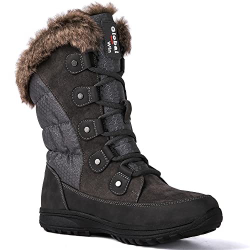 GLOBALWIN Women's Snow Boots Waterproof Mid-Calf Grey Winter Boots For Women With Warm Fleece Lining, Stylish Fur Boots For Women With Non-Slip Sole And Quilted Comfortable Boots Size 5.5M - image 3