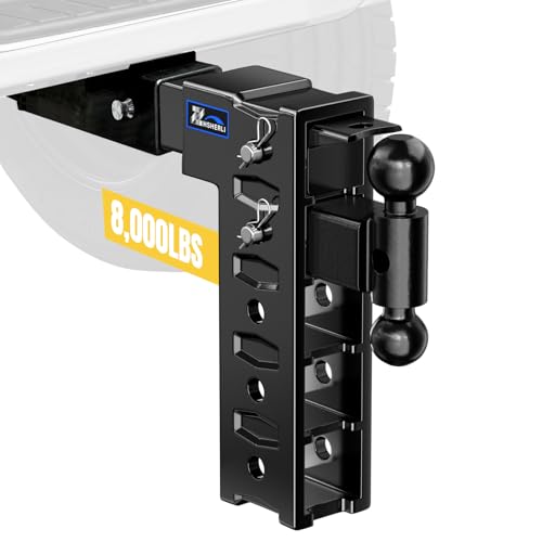 Adjustable Tow Hitch Fits 2.5 Receiver Trailer Hitch with 12 Drop/Rise Dual Ball Mount (2-5/16 & 2) 8 000 lbs Towing Capacity Drop Hitch for Trucks with Pintle Lock&Hitch Pin Lock