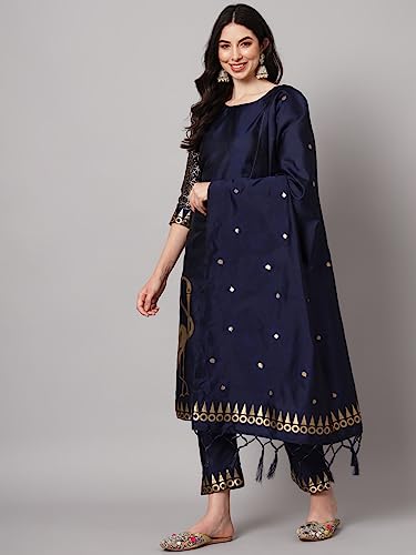 Image of VredeVogel Women's Cotton Silk Jacquard Kurta Pant Set with Banarasi Silk Dupatta