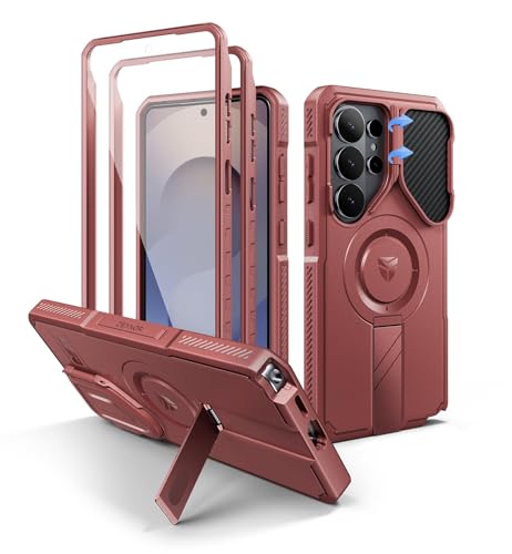 Image of Dexnor for Samsung Galaxy S26 Ultra Case with Camera Cover & Adjustable Kickstand & Screen Protector, Compatible with MagSafe, Rugged Shockproof Bumper Cases Magnetic Protective Cover(2026),Maroon Red