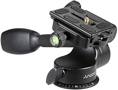 Andoer 3-Way Fluid Head with Quick Release Plate, 360° Rotation Camera Tripod Handle Ball Head for Canon Nikon Sony DSLR Camer, Max. Load 6Kg/13.2Lb