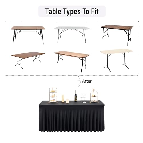 Image of Outpain Black Spandex Table Clothes for 5 Foot Rectangle Tables-4Pack 5FT Spandex Fitted Table Cover, Wrinkle Free Tablecloths with Skirt for Parties, Wedding, Birthday, Banquet, Festival