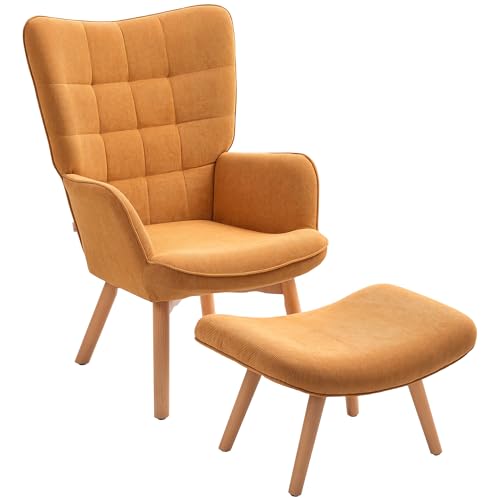 HOMCOM Ohrensessel mit Hocker Sessel mit Cordoptik für Wohnzimmer Braun