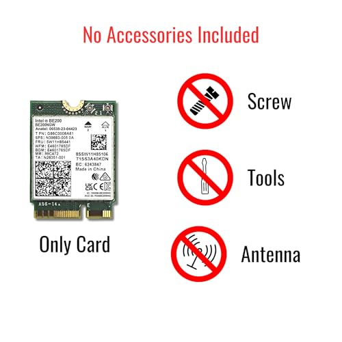 Image of Wireless BE200 NIC Gigabit Tri-Band Wi-Fi 7 IEEE 802.11a /b /g /n /ac /be /ax Bluetooth 5.4 WiFi Card for Laptops with M.2 Key E Interface BE200NGW (Card Only; No Accessories; Not Compatible with AMD)