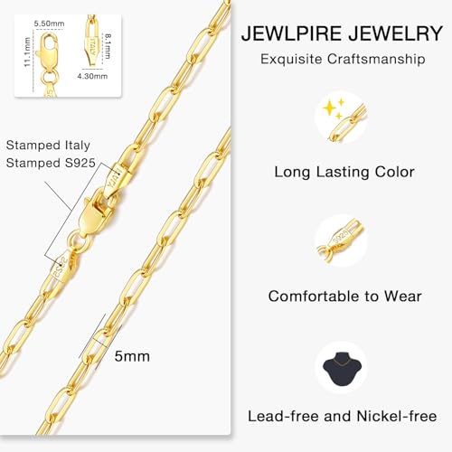 Jewlpire Italian Soild 14K Real Gold Over 925 Sterling Silver Paperclip Chain Necklace for Women, 4mm 5mm Shiny & Sturdy Women's Chain Necklaces 16 18 20 22 24 26 Inch4