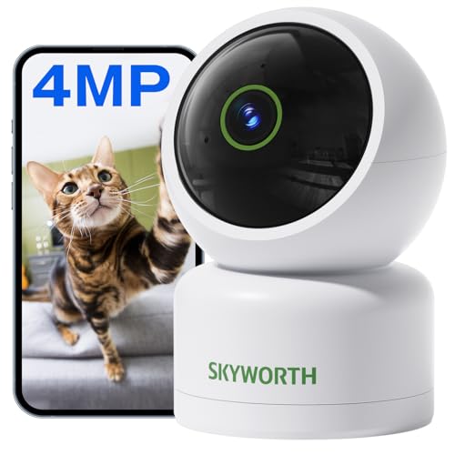 【400万画素・GoogleTV対応】Skyworth ペットカメラ iphone対応 見守りカメラ ペット 監視カメラ 室内 防犯カメラ スマホ連動 みまもりカメラ 赤ちゃん 録画機能付き ベビーモニター 遠隔操作 双方向通話 360°自動追尾 夜間撮影 動体検知 プライバシー 家庭用/子供/高齢者/犬/猫の画像
