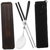 Beatifufu Utensilios Portátiles para Camping con Cuchara y Palillos de Acero Inoxidable Incluye Estuche y Bolsa de Malla para Picnic y Viaje