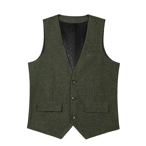 NATHGAM Men's Casual Vest Slim Fit V Neck Suit Waistcoat Single Breasted Herringbone Solid Color Wedding Prom Groomsmen Vest4