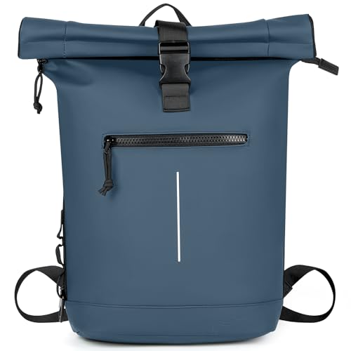 Lekeinchi Waterproof Laptop Roll Top Backpack - Lightweight Folding Carry On Laptop Backpack for Men and Women (Blue)
