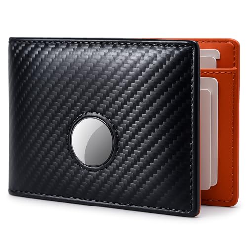 Alldaily Mens Wallet With AirTag Holder, Trackable Smart RFID Blocking Front Pocket Wallet, AirTag Not Included