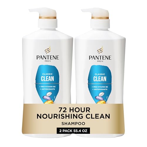 Pantene Shampoo, Classic Clean – Pro-V Nutrients for Dry, Color-Treated Hair, Healthy Looking Hair Every Wash, Antioxidant-Rich, 27.7 Oz Each, 2-Pack + Miracle Rescue Shot (0.5 Oz)