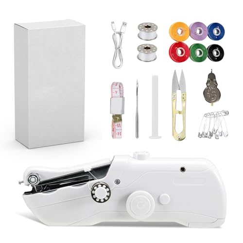 Handheld Sewing Machine, Portable Mini Sewing Machines with Accessories, Electric Hand Stitching Machine for Beginners Adults,Easy to Use Suitable for Stitching Clothes,Family Travel,DIY (white)