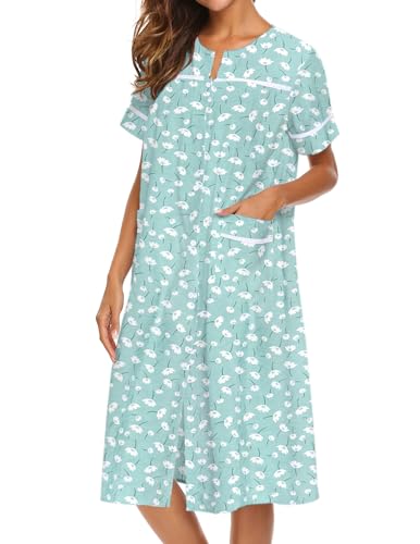 Ekouaer House Dress for Women with Pockets Button Down Duster Housecoat Short Sleeve Mumu Nightgown S-XXXL2