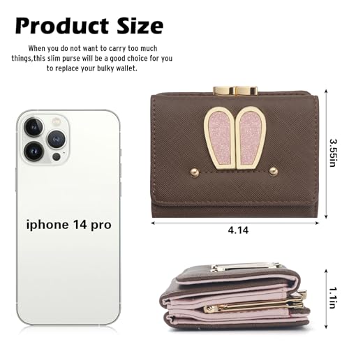 Cute Wallets for Women Girls Wallet for Teens Small Card Holder Wallet Leather Trifold Change Purse Ladies Mini Short Coin Purse (Brown)4