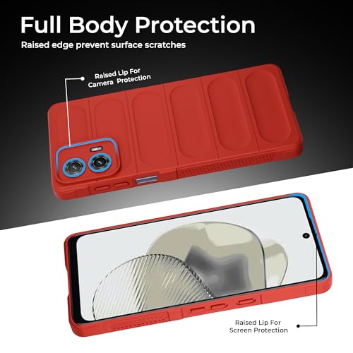 Image of A rtistque Liquid Silicone Stripes Back Cover Case for Motorola Moto G73 5G | with Camera Protection | with Inner Fabric | Anti Slip Grip | AirBag Case - Red