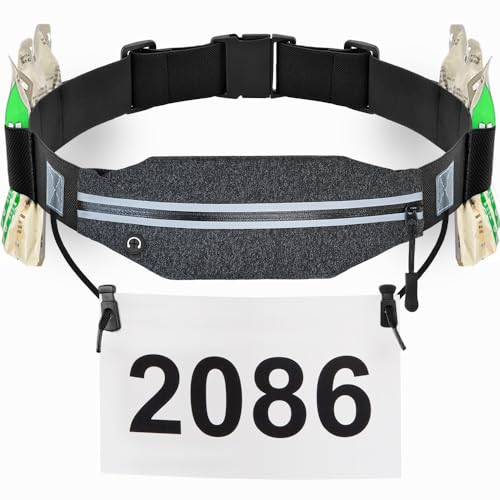 RJ-Sport Triathlon Belt with Pouch - Race Number Bib Holder with 6 Gel Loops, Ideal for Running, Cycling & Marathon (Grey)