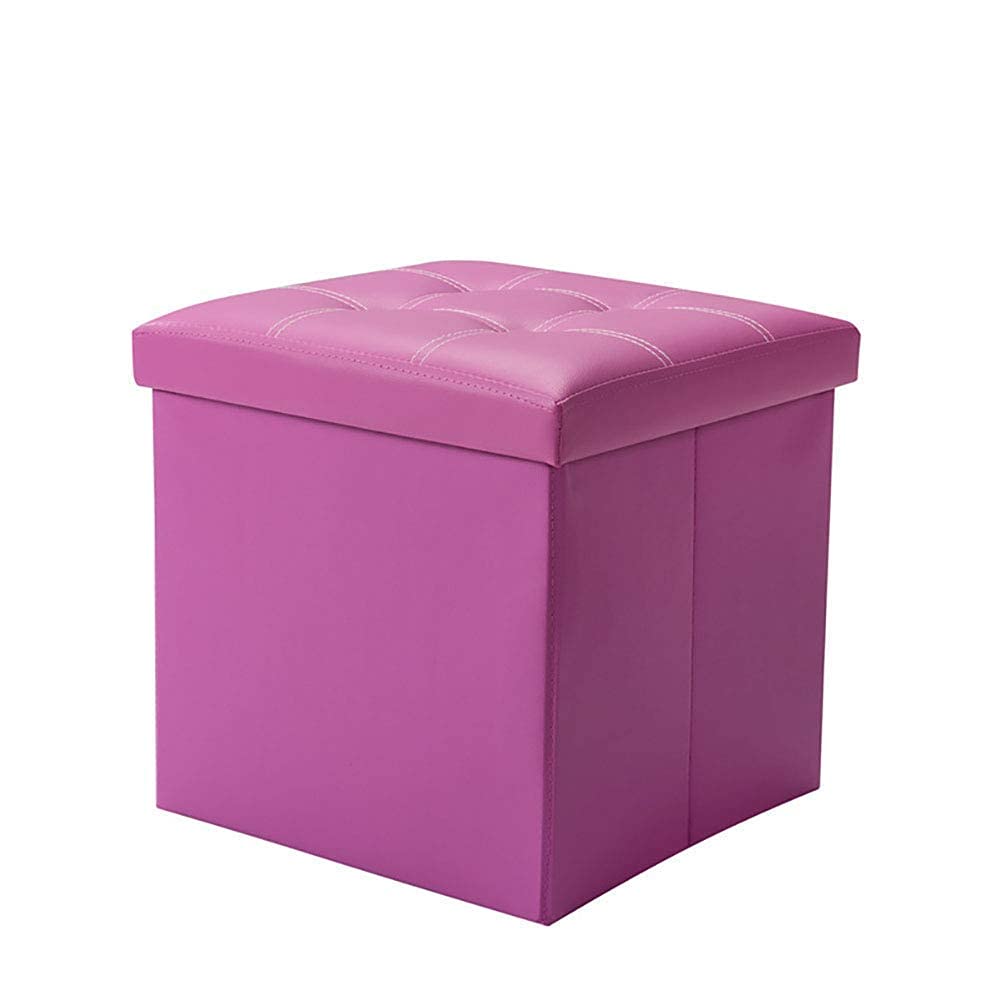Ottoman carré violet 38cm | Pouf repose-pieds pliant en simili cuir pour chambre