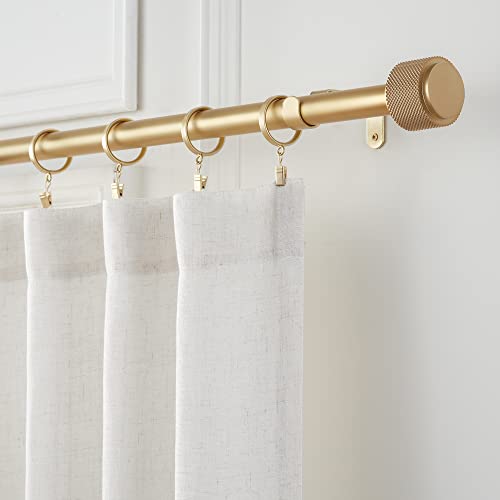 Mode Premium Collection 1 1/8” Diameter Curtain Rod Set With Knurled Curtain Rod Finials And Steel Wall Mounted Adjustable Curtain Rod, Fits 16” To 32” Windows, Brushed Gold #TOP1