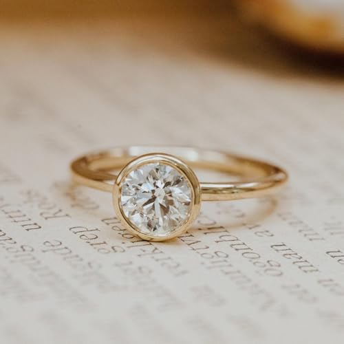 14K Gold Bezel Set Round Moissanite Engagement Ring – D Color 1 Carat Solitaire Ring – Minimalist Gold Proposal Ring for Women3