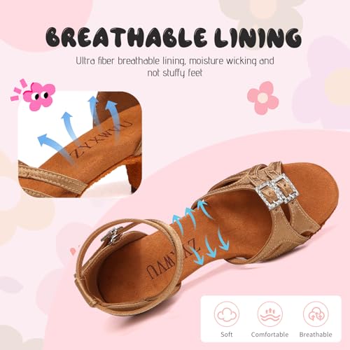 Latin Ballroom Dance Shoes for Girls Satin Salsa Professional Performance Practice Dancing Shoes4