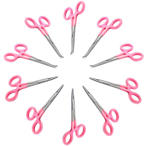 AAProTools 10 Pink PVC Coated Grip Mosquito Locking Hemostat Forceps Straight & Curved 5" Ideal for All Types of Hobby and First Aid Kit