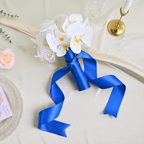 Image of Double Face Royal Blue Satin Ribbon 2 inch X 25 Yards Polyester Royal Blue Ribbon for Gift Wrapping Very Suitable for Weddings Party Hair Bow Invitation Decorations and More