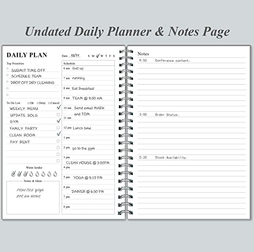 Daily Planner Undated - A5 To Do List Notebook Hourly Schedules, Spiral Appointment Planner For Women And Men, Pvc Hardcover, Inner Pocket, Elastic Closure, 5.8" X 8.3", Grey #TOP2